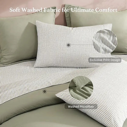 7-Pieces Microfiber Comforter Set, with Double Sided Storage Pockets, 1 Comforter, 2 Pillowcases, 2 Shams, 1 Flat & 1 Fitted Sheet