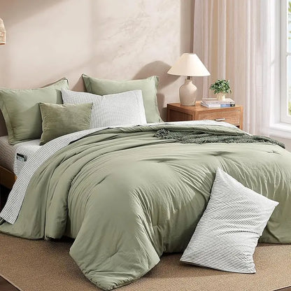 7-Pieces Microfiber Comforter Set, with Double Sided Storage Pockets, 1 Comforter, 2 Pillowcases, 2 Shams, 1 Flat & 1 Fitted Sheet
