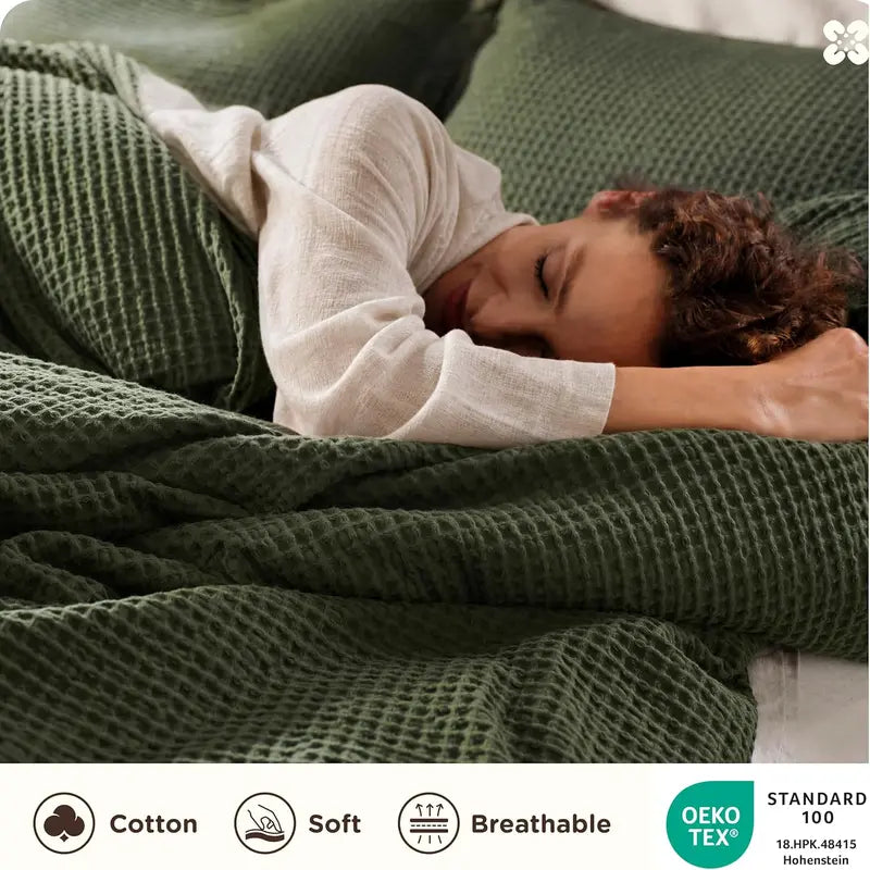 100% Cotton Waffle Duvet Cover Set, Breathable & Comfortable — Includes 1 Soft Comforter and 2 Pillowcases