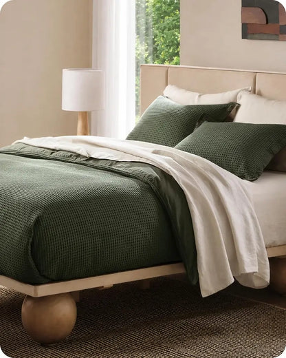 100% Cotton Waffle Duvet Cover Set, Breathable & Comfortable — Includes 1 Soft Comforter and 2 Pillowcases