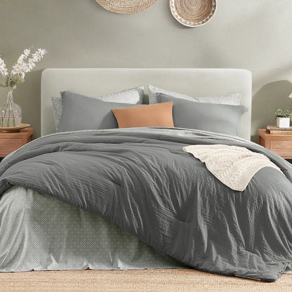 7-Pieces Microfiber Comforter Set, with Double Sided Storage Pockets, 1 Comforter, 2 Pillowcases, 2 Shams, 1 Flat & 1 Fitted Sheet