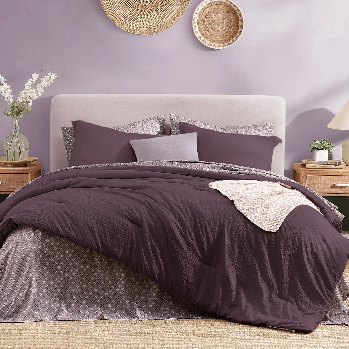 7-Pieces Microfiber Comforter Set, with Double Sided Storage Pockets, 1 Comforter, 2 Pillowcases, 2 Shams, 1 Flat & 1 Fitted Sheet