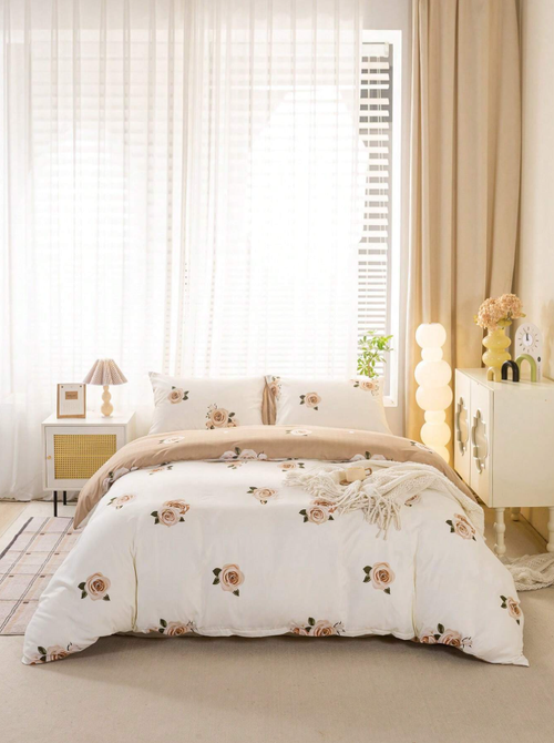 3pcs/Set Floral Leaf Pattern Duvet Cover Set(1 Duvet Cover & 2 Pillowcase)Soft And Skin-Friendly Duvet Cover Bedding Set For Home